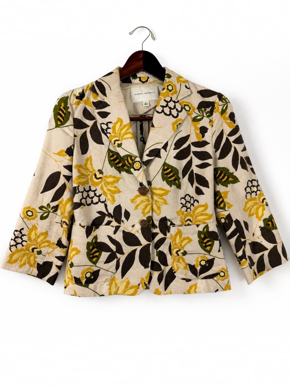 Banana Republic 2006 Linen Floral Botanical Blazer Jacket 4 Y2K